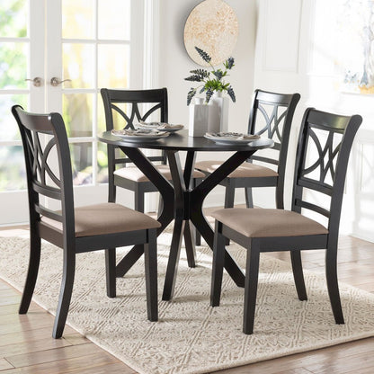 Julia 5-Piece Dining Set, Mid-Century Modern Round Table, Chair Set, Sand