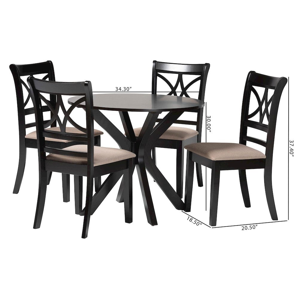 Julia 5-Piece Dining Set, Mid-Century Modern Round Table, Chair Set, Sand