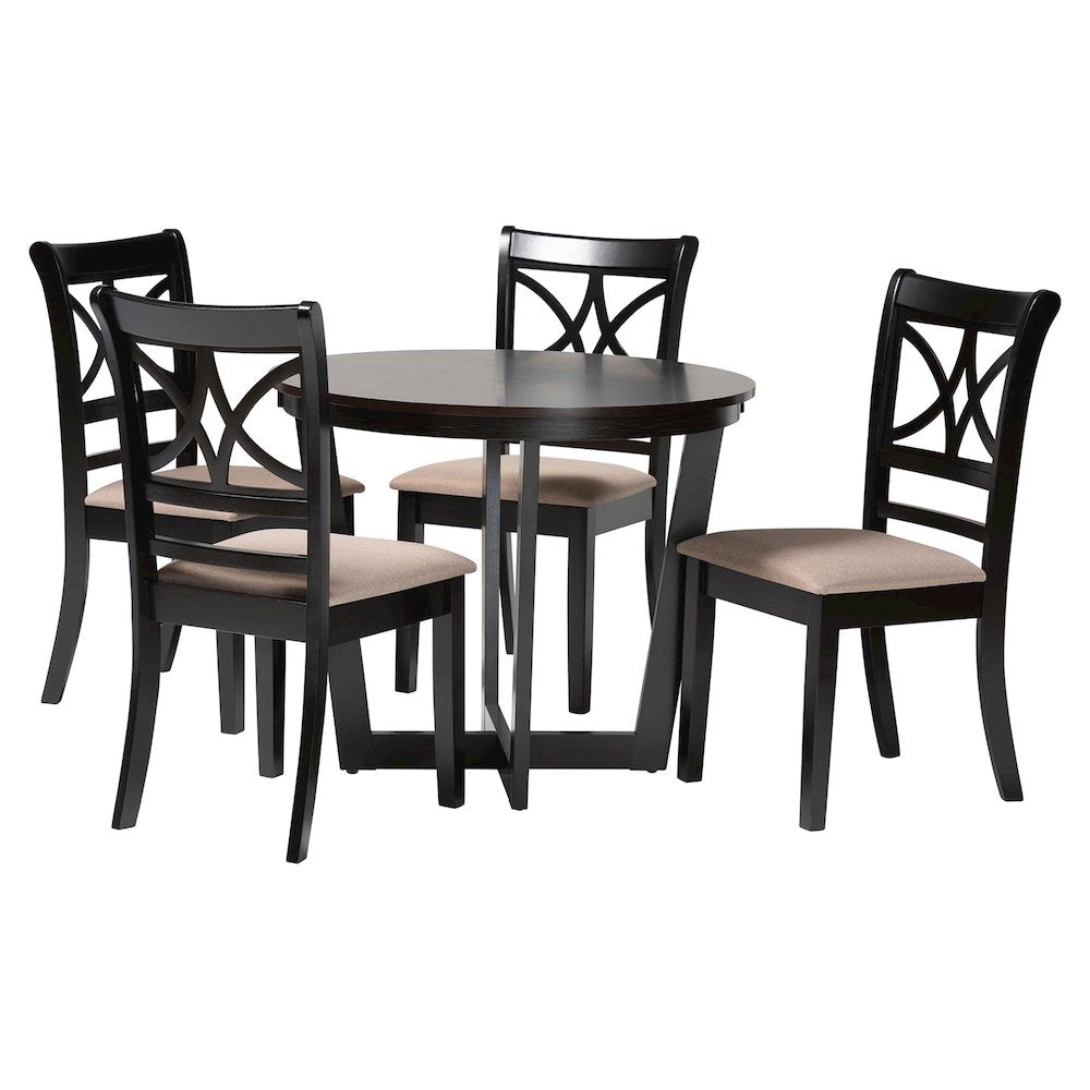 Penny 5-Piece Dining Set, Mid-Century Modern Round Table and Chair Set, Sand