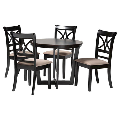 Penny 5-Piece Dining Set, Mid-Century Modern Round Table and Chair Set, Sand
