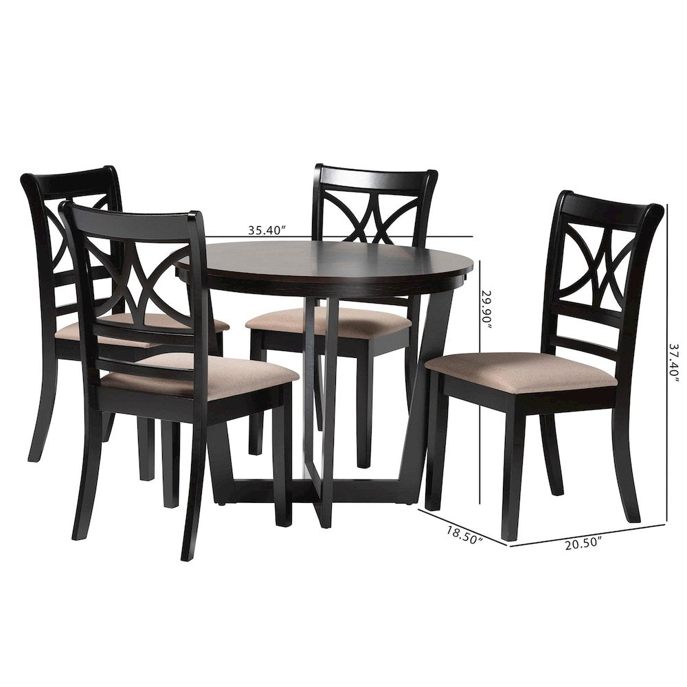 Penny 5-Piece Dining Set, Mid-Century Modern Round Table and Chair Set, Sand