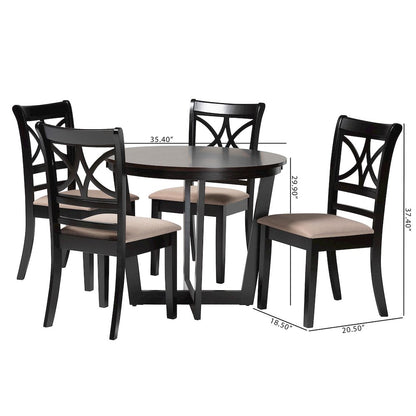 Penny 5-Piece Dining Set, Mid-Century Modern Round Table and Chair Set, Sand