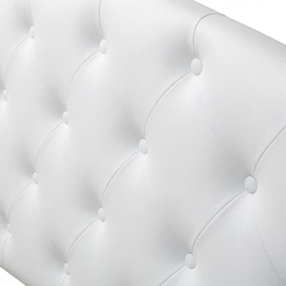 White Faux Leather Headboard, Full Size, Upholstered Button-Tufted, Scalloped
