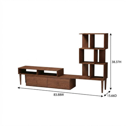 Modern TV Stand with Black Finish, Spacious Storage and Open Shelves