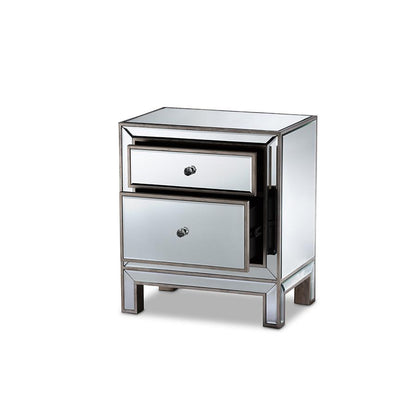 Fadri Contemporary Glam and Luxe Mirrored 2-Drawer Nightstand