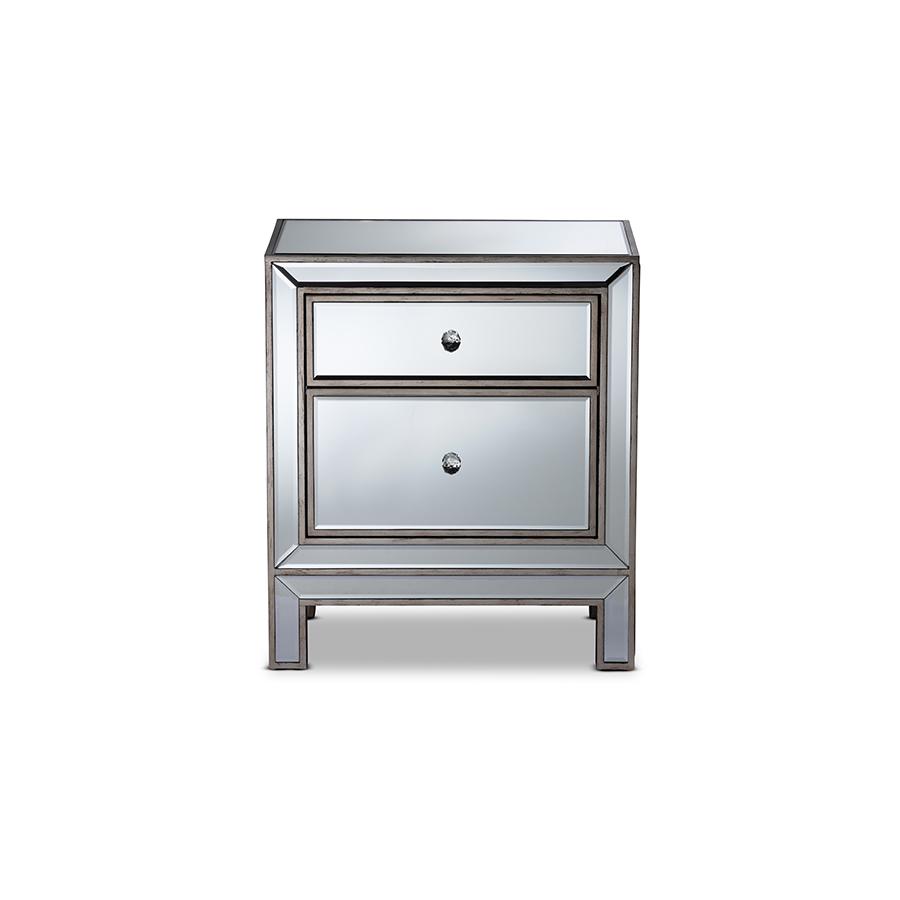 Fadri Contemporary Glam and Luxe Mirrored 2-Drawer Nightstand
