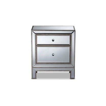 Fadri Contemporary Glam and Luxe Mirrored 2-Drawer Nightstand