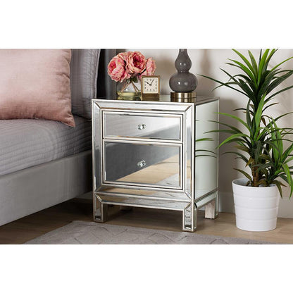 Fadri Contemporary Glam and Luxe Mirrored 2-Drawer Nightstand