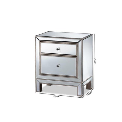 Fadri Contemporary Glam and Luxe Mirrored 2-Drawer Nightstand