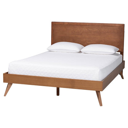 Mid-Century Wood Bed Frame with Panel Headboard and Angled Legs, Full