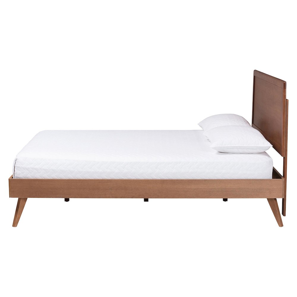 Mid-Century Wood Bed Frame with Panel Headboard and Angled Legs, Full