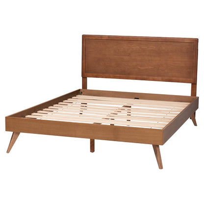 Mid-Century Wood Bed Frame with Panel Headboard and Angled Legs, Full