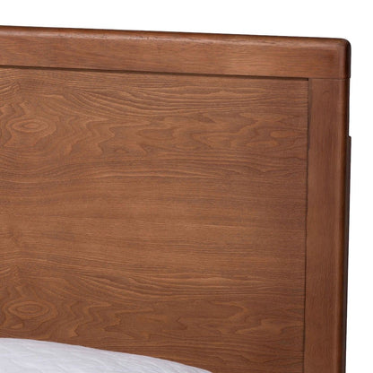 Mid-Century Wood Bed Frame with Panel Headboard and Angled Legs, Full