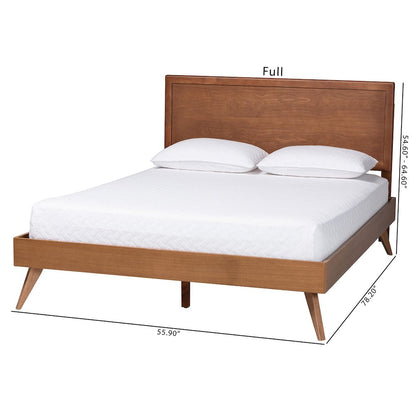 Mid-Century Wood Bed Frame with Panel Headboard and Angled Legs, Full