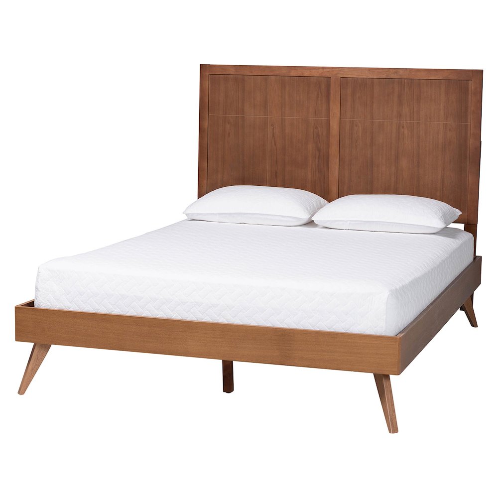 Noela Platform Bed Mid-Century Modern Wood Bed Frame with Panel Headboard, Queen