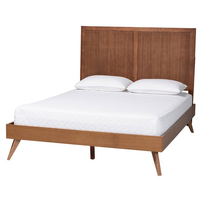 Noela Platform Bed Mid-Century Modern Wood Bed Frame with Panel Headboard, Queen