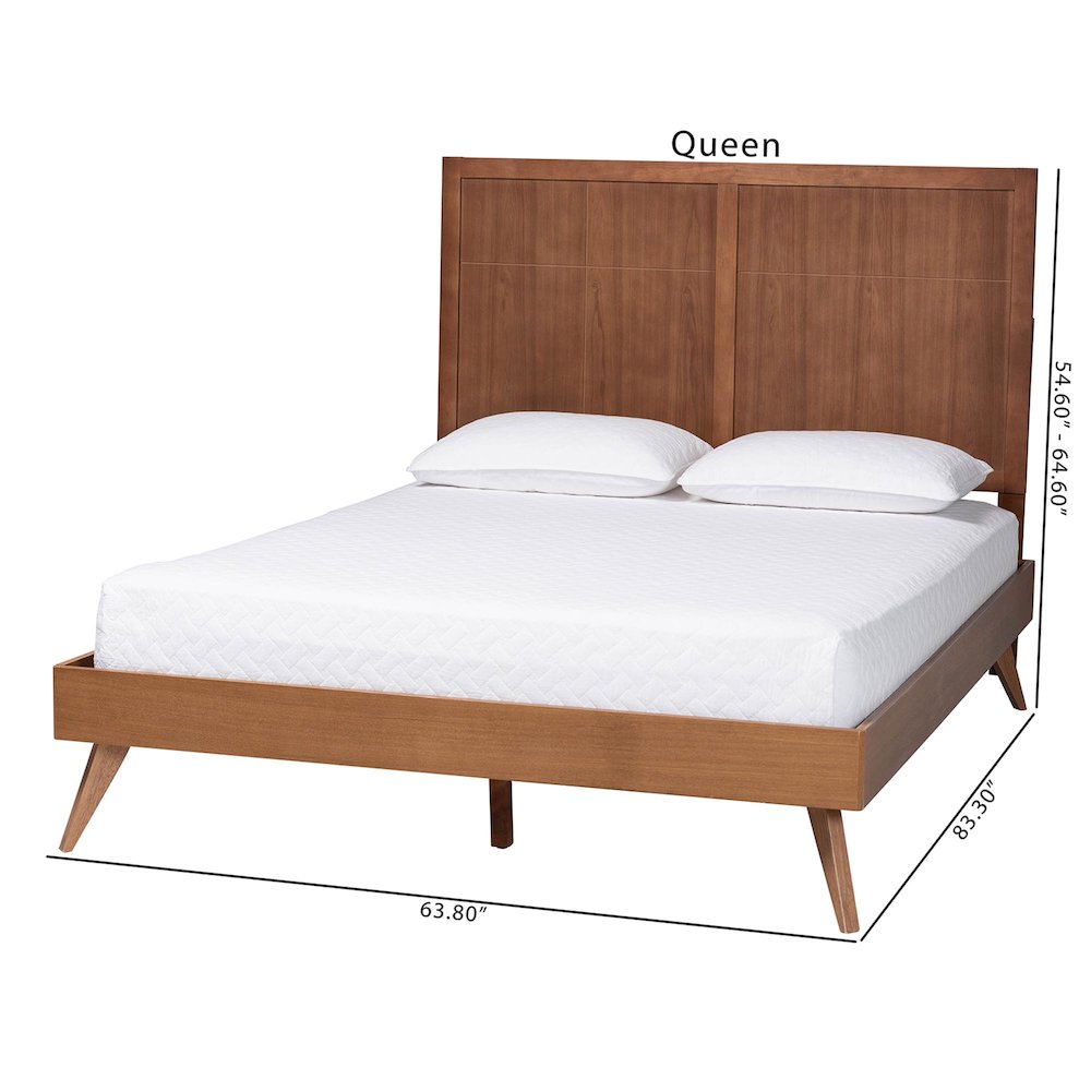 Noela Platform Bed Mid-Century Modern Wood Bed Frame with Panel Headboard, Queen