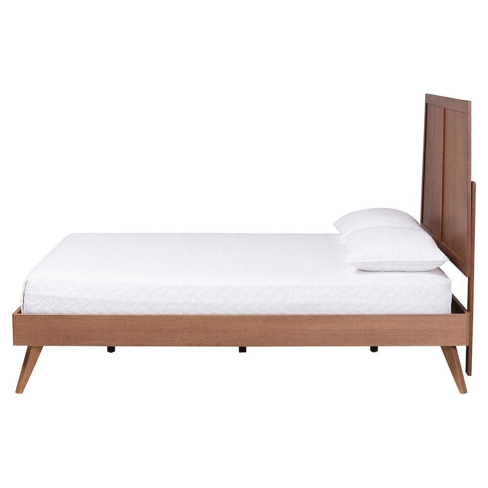 Mid-Century Modern Wood Bed Frame with Panel Headboard and Angled Legs, King