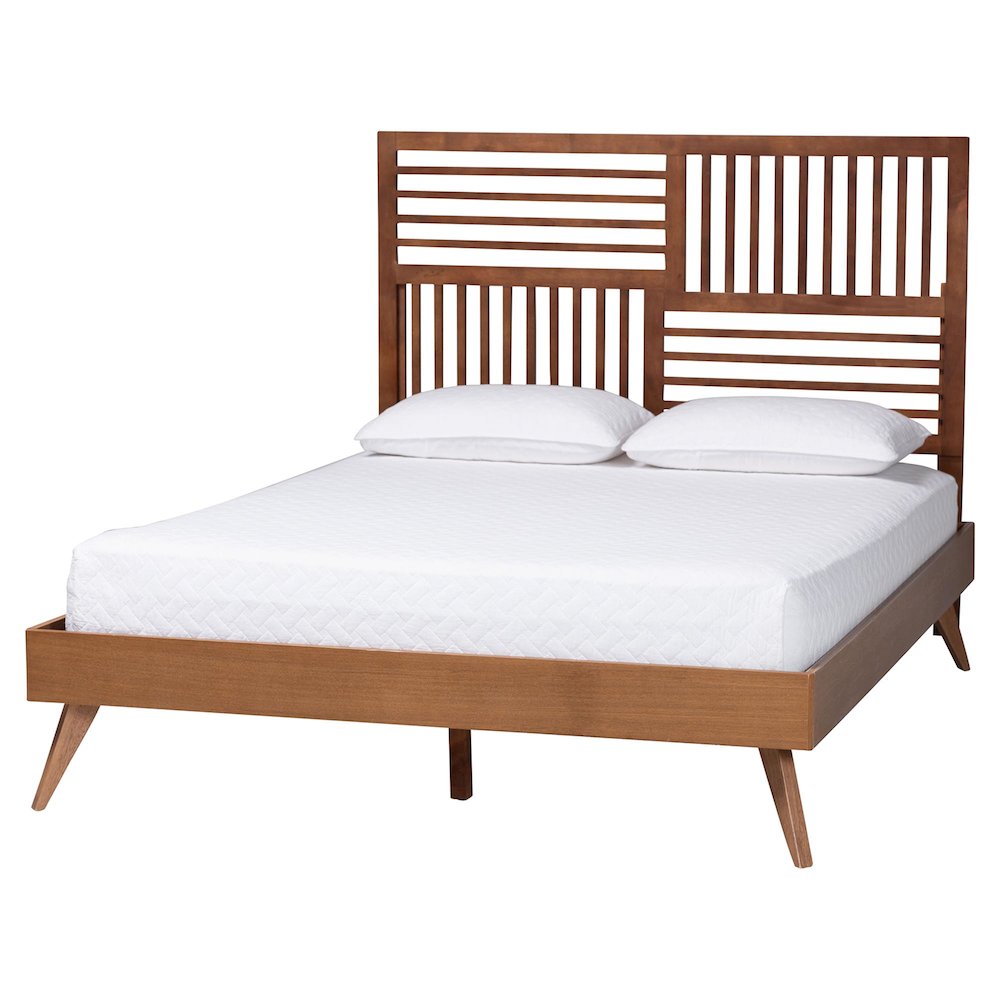 Gemma Platform Bed - Mid-Century Modern Bed Frame with Slatted Headboard, Queen