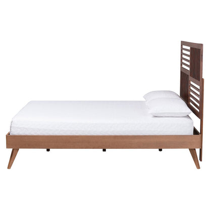 Gemma Platform Bed - Mid-Century Modern Bed Frame with Slatted Headboard, Queen