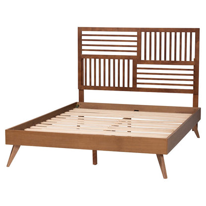 Gemma Platform Bed - Mid-Century Modern Bed Frame with Slatted Headboard, Queen
