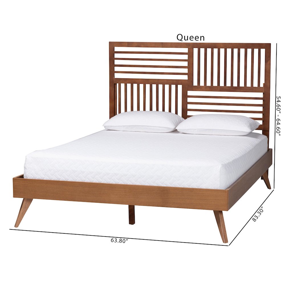 Gemma Platform Bed - Mid-Century Modern Bed Frame with Slatted Headboard, Queen