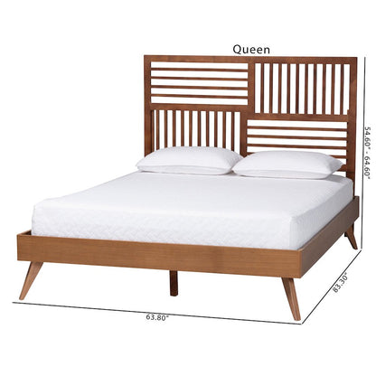 Gemma Platform Bed - Mid-Century Modern Bed Frame with Slatted Headboard, Queen