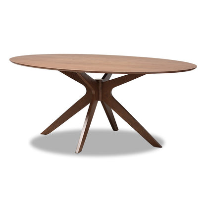 Monte Mid-Century Modern Walnut Brown Finished Wood 71-Inch Oval Dining Table