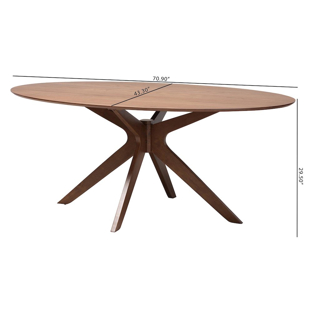 Monte Mid-Century Modern Walnut Brown Finished Wood 71-Inch Oval Dining Table