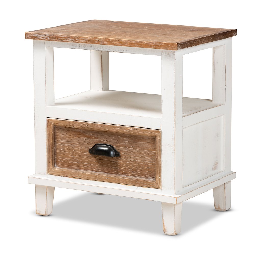 Rustic Farmhouse Two-Tone White and Oak Brown Wood 1-Drawer End Table