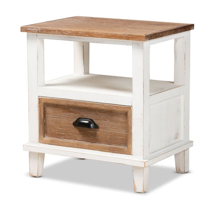 Rustic Farmhouse Two-Tone White and Oak Brown Wood 1-Drawer End Table