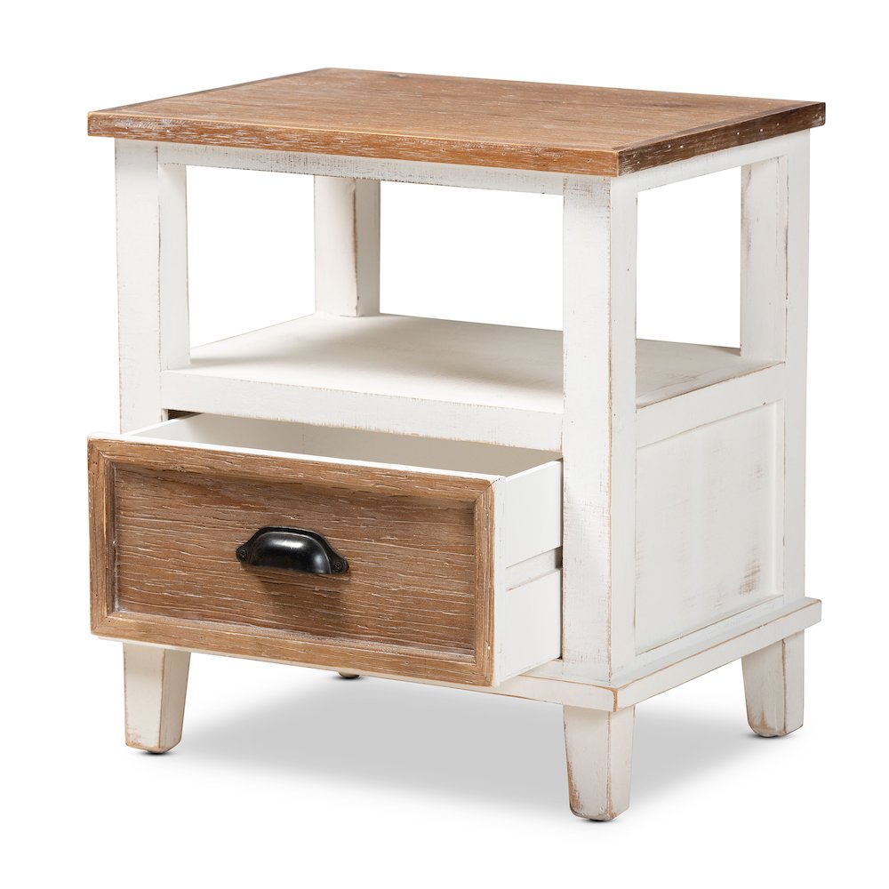 Rustic Farmhouse Two-Tone White and Oak Brown Wood 1-Drawer End Table