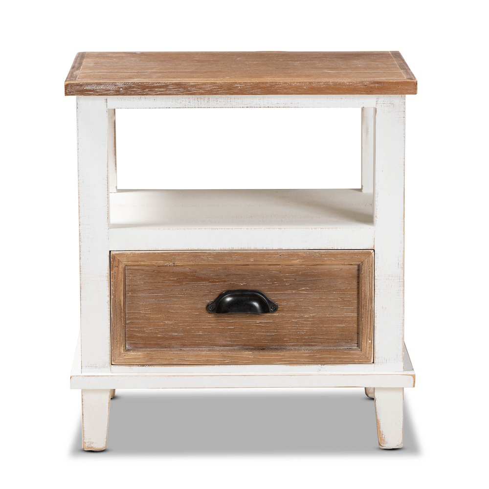 Rustic Farmhouse Two-Tone White and Oak Brown Wood 1-Drawer End Table