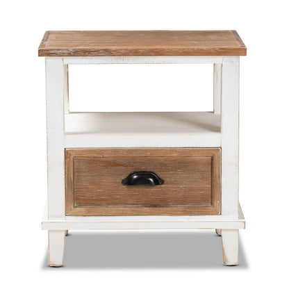 Rustic Farmhouse Two-Tone White and Oak Brown Wood 1-Drawer End Table