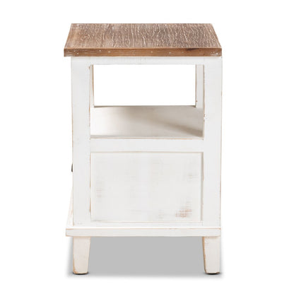 Rustic Farmhouse Two-Tone White and Oak Brown Wood 1-Drawer End Table