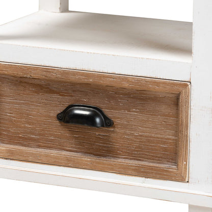 Rustic Farmhouse Two-Tone White and Oak Brown Wood 1-Drawer End Table