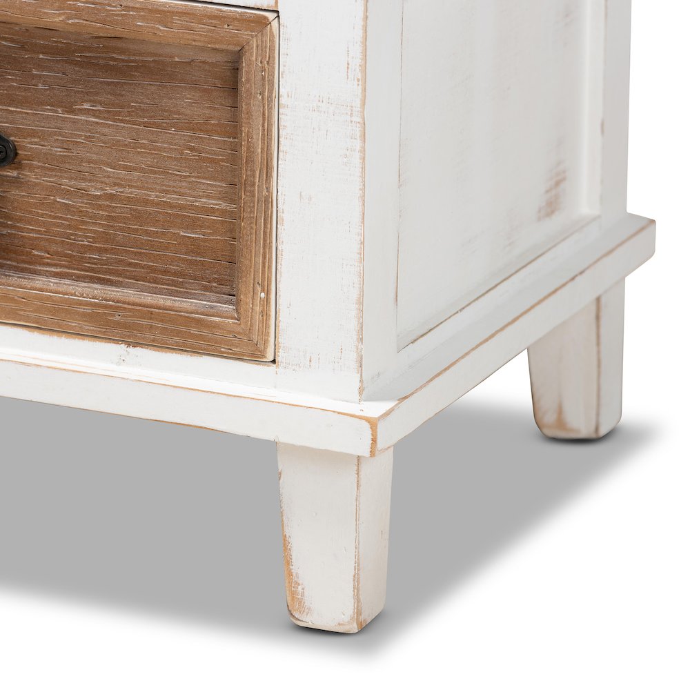 Rustic Farmhouse Two-Tone White and Oak Brown Wood 1-Drawer End Table