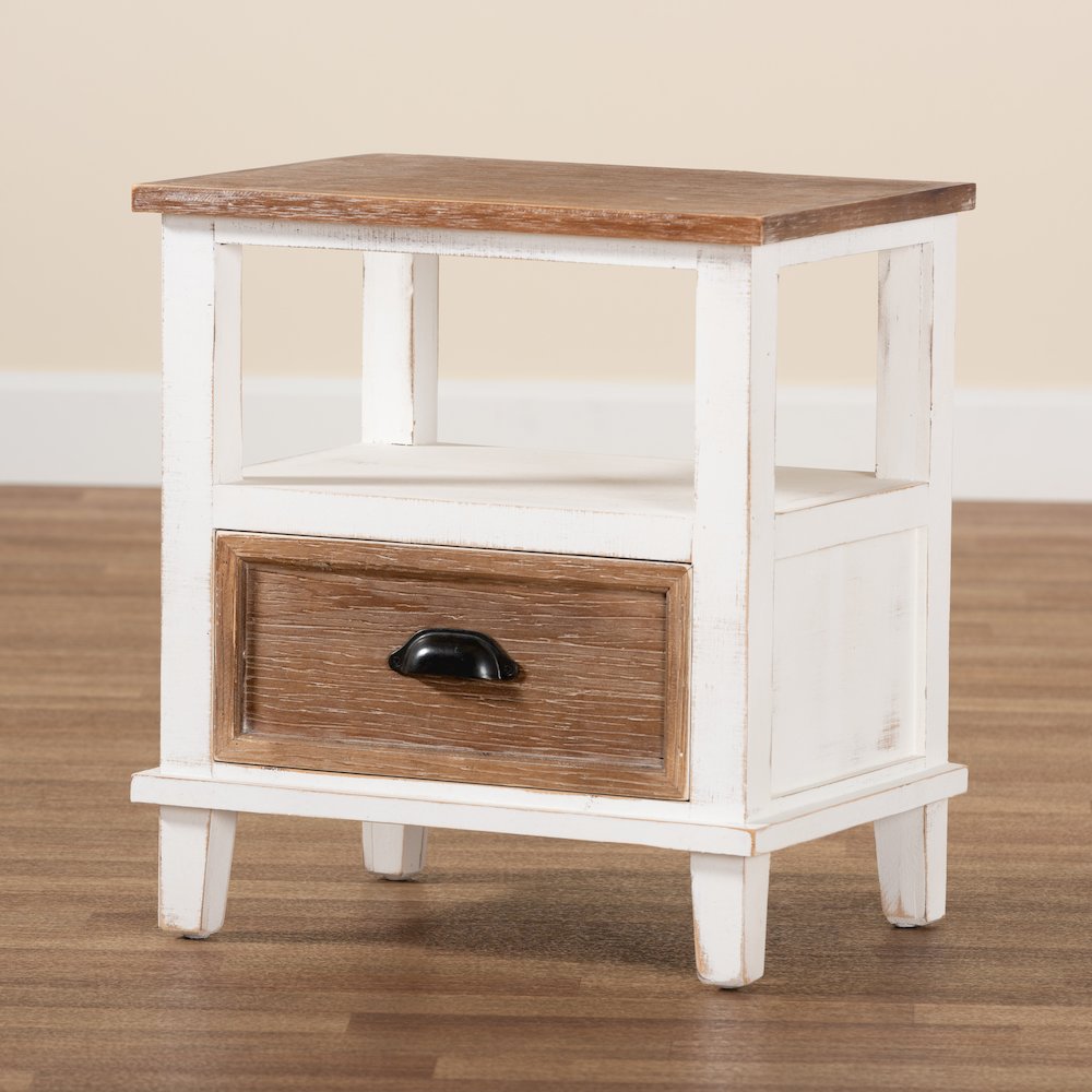 Rustic Farmhouse Two-Tone White and Oak Brown Wood 1-Drawer End Table