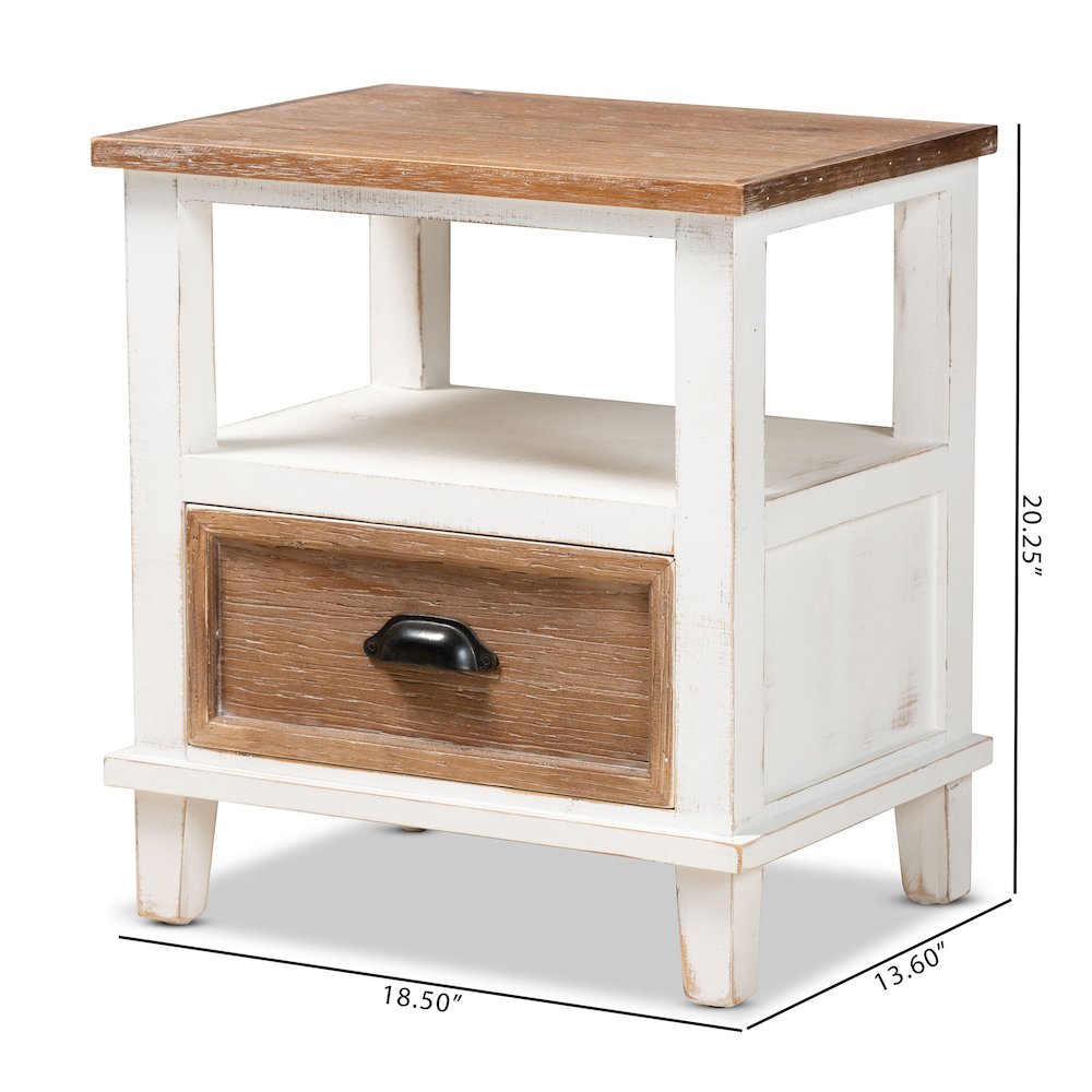 Rustic Farmhouse Two-Tone White and Oak Brown Wood 1-Drawer End Table