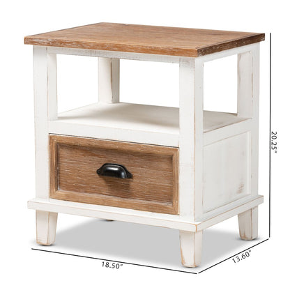 Rustic Farmhouse Two-Tone White and Oak Brown Wood 1-Drawer End Table