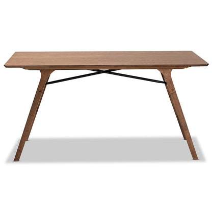 Saxton Mid-Century Modern Transitional Walnut Brown Finished Wood Dining Table