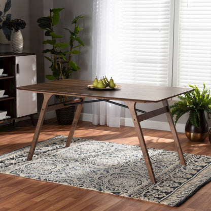 Saxton Mid-Century Modern Transitional Walnut Brown Finished Wood Dining Table