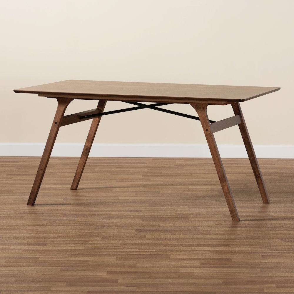 Saxton Mid-Century Modern Transitional Walnut Brown Finished Wood Dining Table
