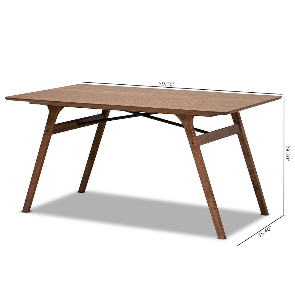 Saxton Mid-Century Modern Transitional Walnut Brown Finished Wood Dining Table