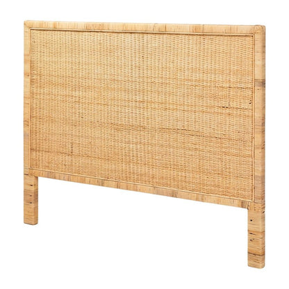 Brown Rattan and Mahogany Wood Headboard King Size Bohemian Style