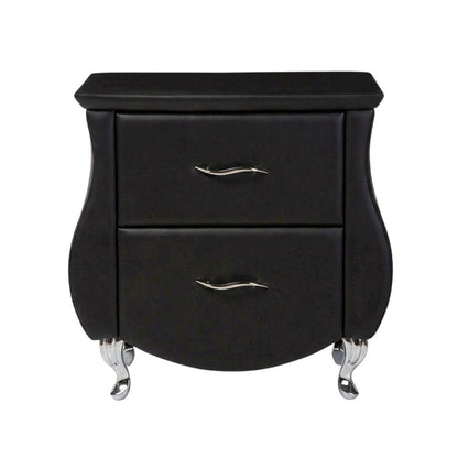 Contemporary Black Faux Leather Nightstand with Hardwood Base