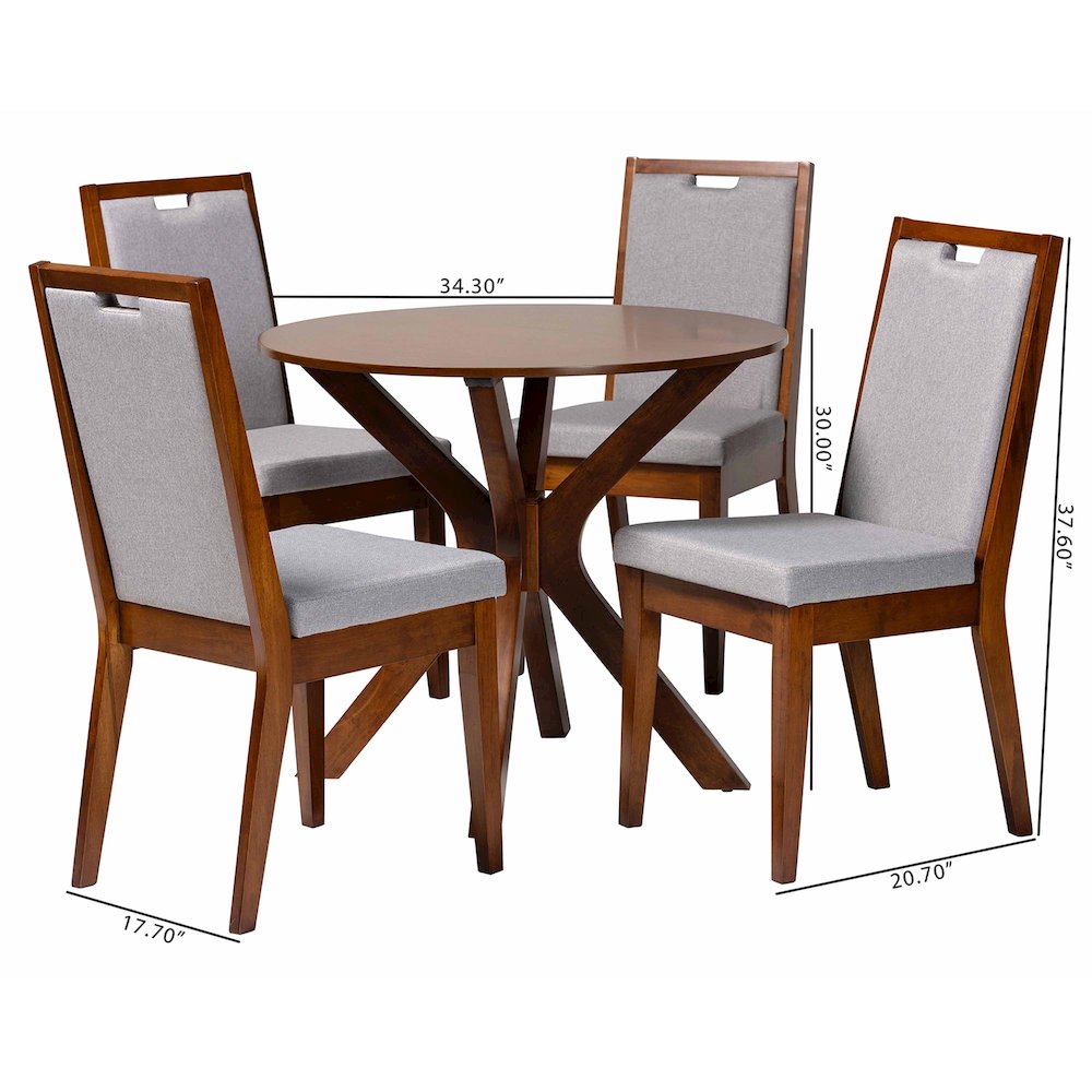 Eira Modern Grey and Walnut Brown Wood 5-Piece Dining Set