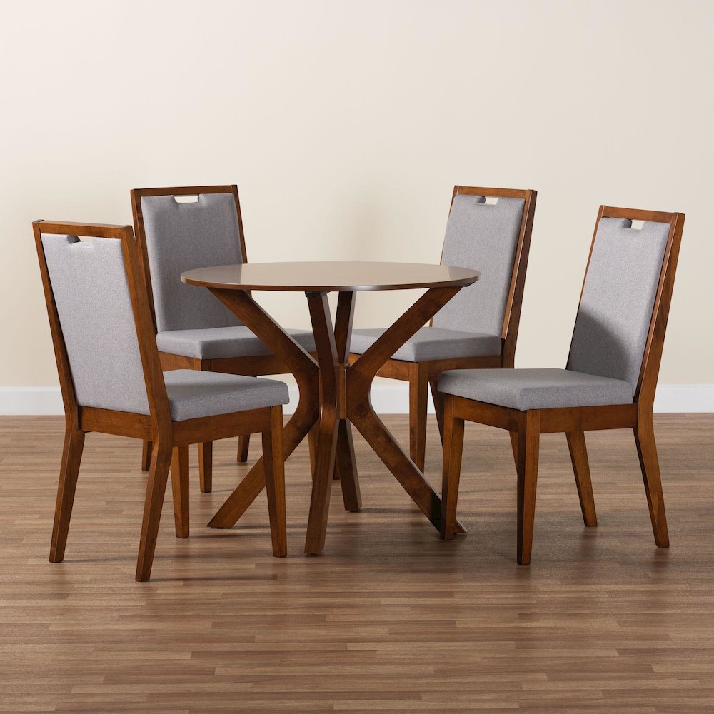 Eira Modern Grey and Walnut Brown Wood 5-Piece Dining Set