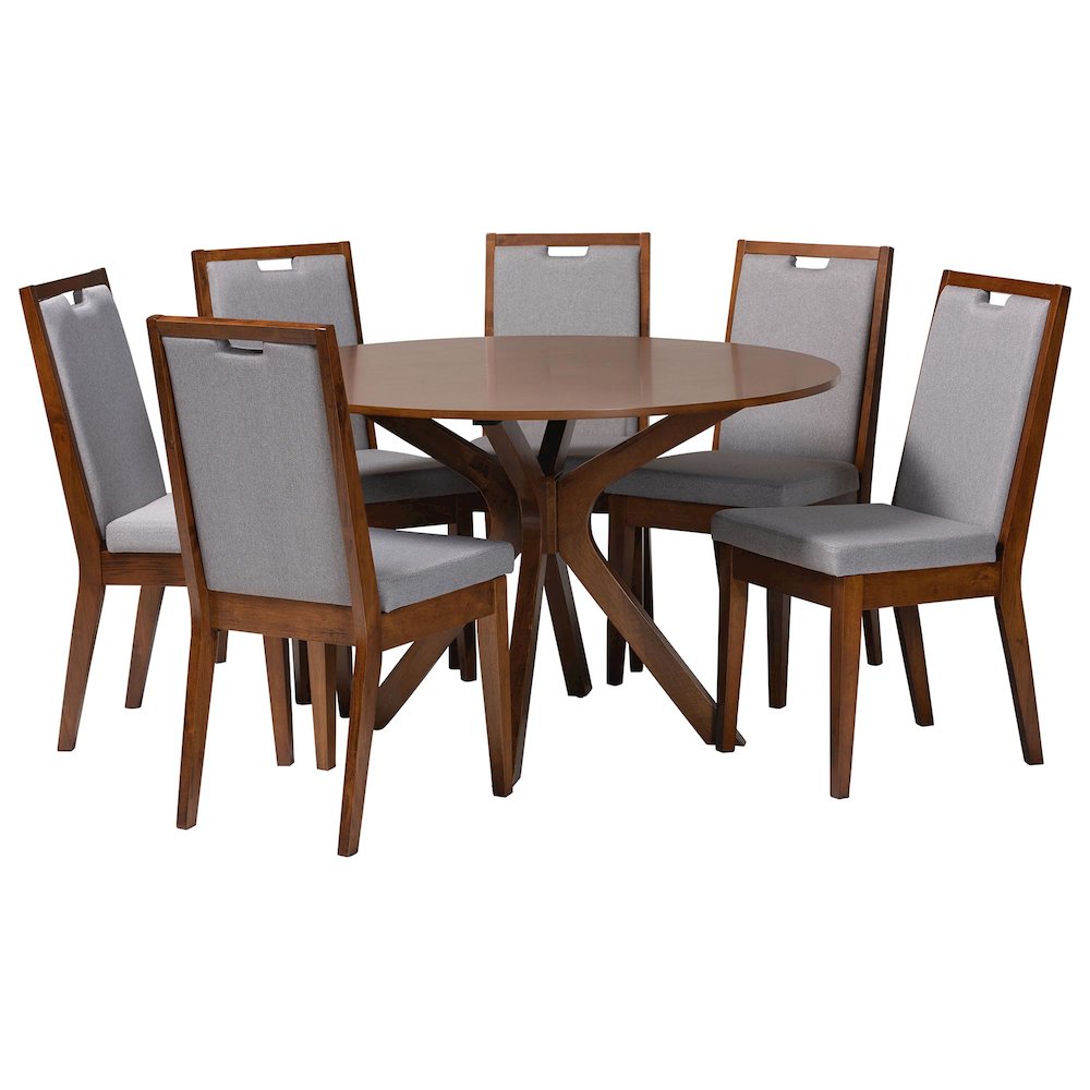 Eira Modern Grey and Walnut Brown Wood 7-Piece Dining Set