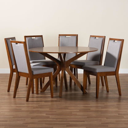 Eira Modern Grey and Walnut Brown Wood 7-Piece Dining Set